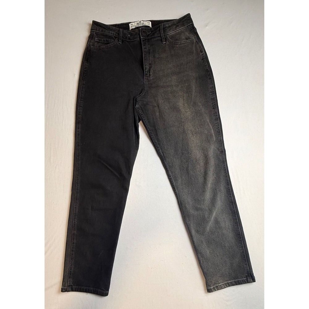 Hollister Curvy High-Rise Mom Jeans Two-Tone Black Grey Split 7R W28 L27-2299